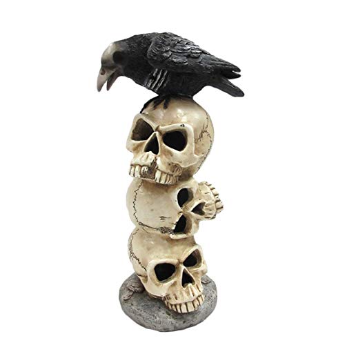 Pacific Trading Giftware Raven Sitting on Top of LED Lighted Skulls Halloween Decoration Collectible Figurine