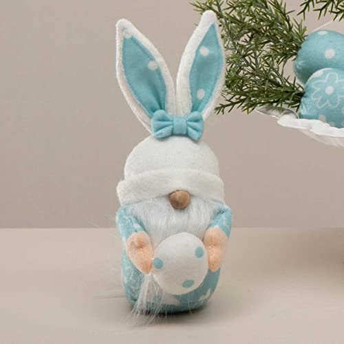 MeraVic Meadow Blue Easter Bunny Gnome Blue & White with Bunny Ears, Bow, Wood Nose, White Beard and Arms, 6 Inches - Spring Decoration