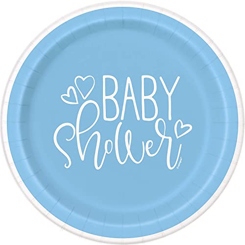 Unique Industries Blue Hearts Baby Shower Party Dinner Plates, 8 Ct.