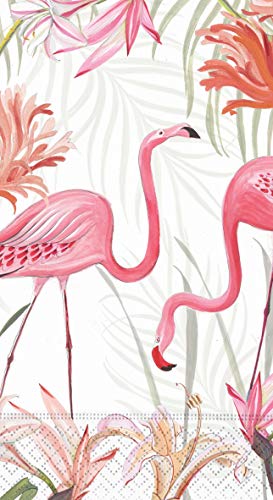 Design Design Flamingo Garden Theme Disposable Guest Towels - Flamingos and Flowers - Two Pack of 15-3-Ply Buffet Napkins