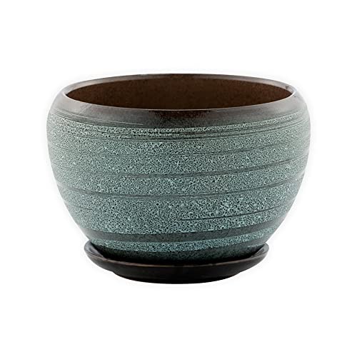 Napco Swirled Stripes Ceramic Pot for Indoor Plants Planter with Saucer, 5.75 x 5.75, Gray