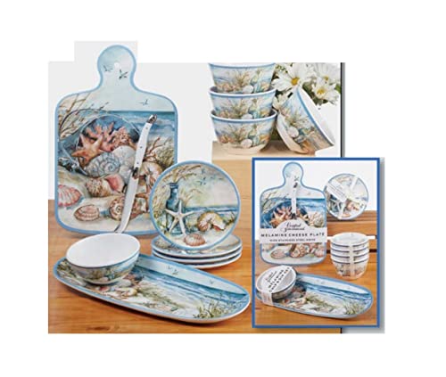 Certified International Coastal Landscape Cheese Board with Knife Set, 13.25-inch Length, For Everyday Use, Kitchen Accessories, Party Celebration