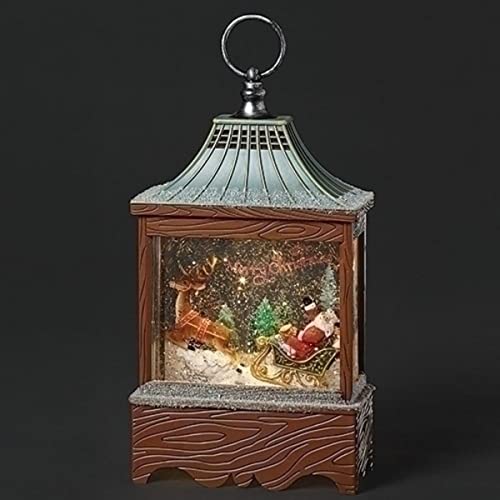 Roman 11.5" Brown and Silver LED Swirl Santa Lantern Christmas Tabletop Decor