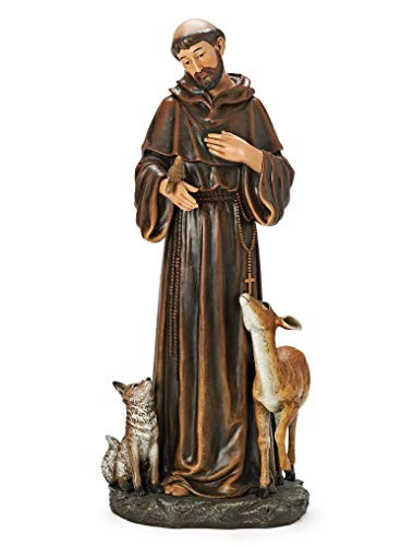 Roman Brown Robed St. Francis and Woodland Animals 18 inch Resin Stone Figurine Statue