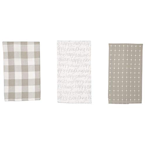 Mud Pie Happy Dish Towel Set of 3,26" x 16 1/2", White