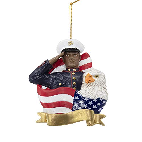 Kurt Adler MC2204 Marine Corps African American Soldier with Flag Ornament, 4-inches Height, Resin