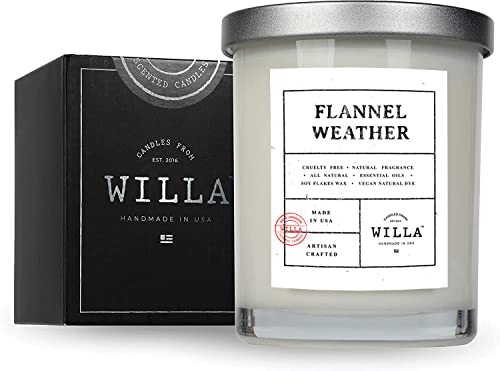 Willa Flannel Weather Highly Scented Candle - All Natural Soy Wax Luxury Candles Artisan Made in The USA with Essential Oils - Best for a Home / Aromatherapy / Gift / Spa / Bathroom 9oz Jar Candle