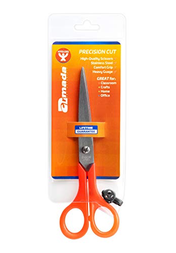 Hygloss-Armada Lollypop Pointed Tip Scissors - Stainless Steel Blades - Great for Classroom, Home, Office and More - Reusable Vinyl Bag for Safe Storage - 7 Inches - Orange - 1 Pair