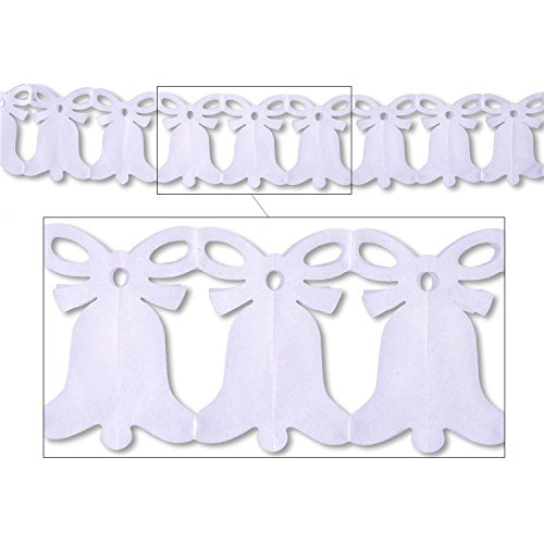 Beistle White Tissue Paper Westminster Bell Hanging Garland For Bridal Shower Wedding Party Decorations Supplies, 8" x 12&