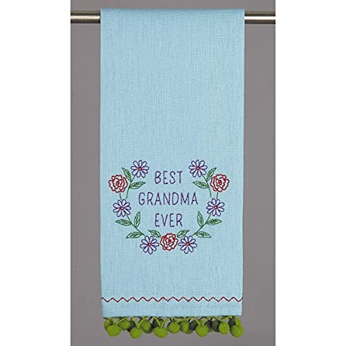 Peking Handicraft 04JES661C Best Grandma Ever Pom Pom Kitchen Towel, 22-inch Long, Linen and Cotton