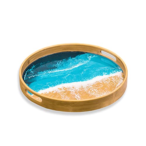 Lynn & Liana Designs Bamboo Round Serving Trays, 16-inch Length, Ocean Vibes