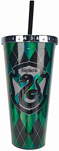 Spoontiques 21612 Slytherin Foil Cup w/Straw, 20 ounces, Green