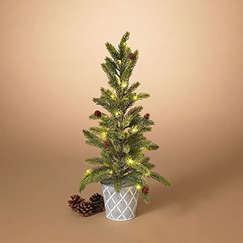Gerson 2602670 Lighted Pine Tree in Metal Bucket, Battery Operated, 23-inch Tall