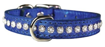 OmniPet 6087-MBL14 Signature Leather Crystal and Leather Dog Collar, 14", Metallic Blue