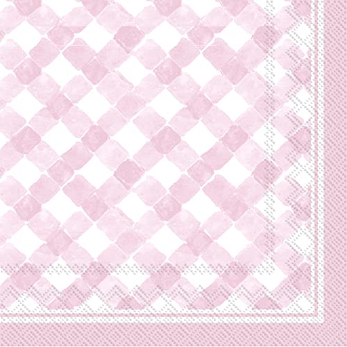 Boston International Rosanne Beck Paper Napkins, 20-Count Cocktail Size, Gingham Light Rose