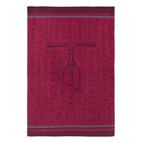 Coucke French Cotton Jacquard Towel, Tire Bouchons Bordeaux (Corkscrew), 20-Inches by 30-Inches, Red