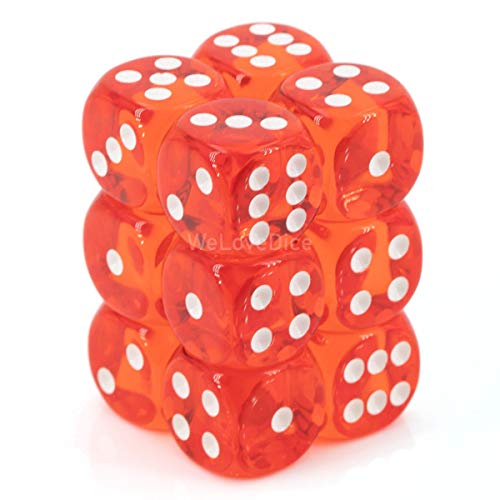 Chessex 23603 Translucent 16mm d6 Dice Block, Orange and White