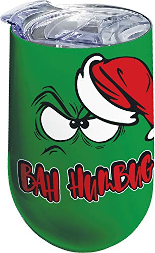 Spoontiques 16973 Bah Humbug Stainless Wine Tumbler, 16 ounces, Green