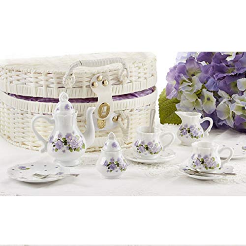 Delton Porcelain Tea Set in Basket, Purple Glory