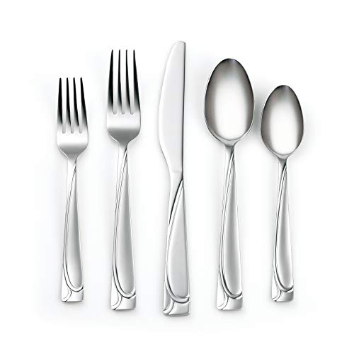 Cambridge Silversmiths Mena Frost 20-Piece Flatware Silverware Set, Service for 4, Stainless Steel, Includes Forks/Knives/Spoons, Frost Finish