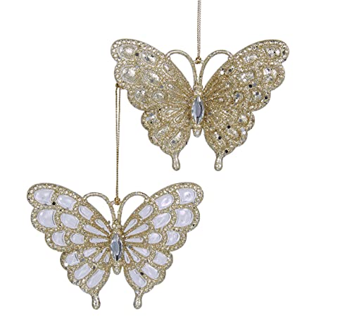 Kurt Adler 3.125" Acrylic Platinum Glitter Butterfly Ornament 2/asstd