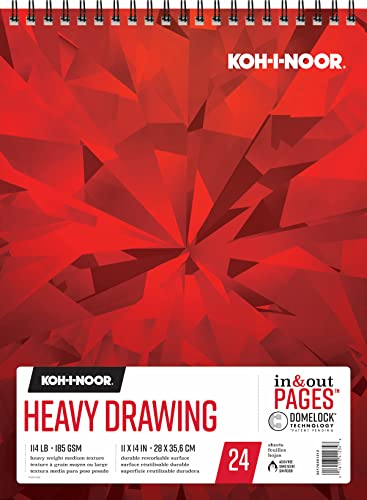 Chartpak Koh-I-Noor Heavy Drawing White Paper Pad with In and Out Pages, 90lb/147 GSM, 11 x 14", Top Wire-Bound, 24 Sheets per Pad (26170201312)