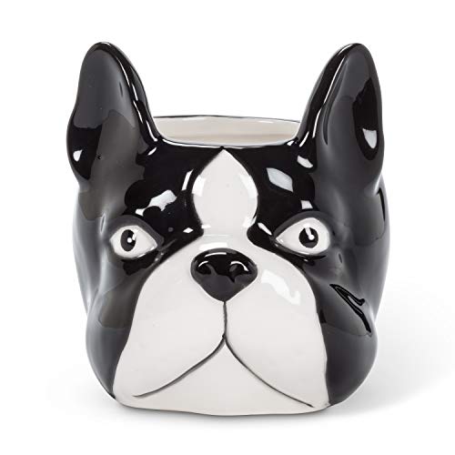 Abbott Collection  27-MINIKIN-068-LG Large Dog Head Planter, Black/White