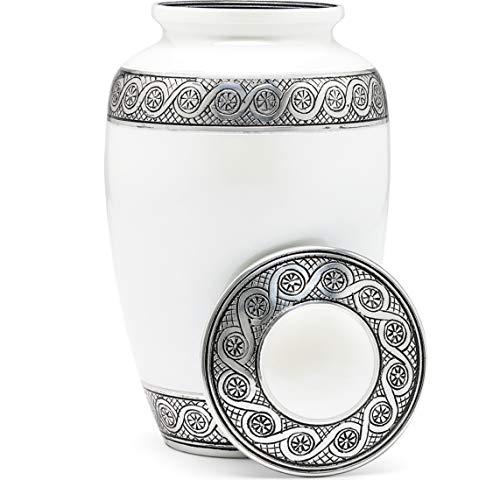 Eternal Harmony Cremation Urn for Human Ashes | Memorial Urn Carefully Handcrafted with Elegant Finishes to Honor and Remember Your Loved One | Adult Urn Large Size with Beautiful Velvet Bag (Pearl)