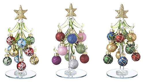Ganz Blown Glass 6" Tall Christmas Trees with Ornaments Set of 3 EX29351