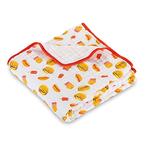 LollyBanks Muslin Quilts |100% Cotton Nursery & Crib Blankets for Boys and Girls| Super Soft and Lightweight | Large Size 47" x 47" for Baby Toddler and Kid (Hot Dogs, Hamburgers, Fries, Popsicles )