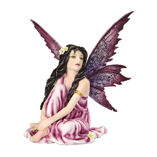 Pacific Trading Giftware 5.25 Inch Fairyland Purple Winged Fairy with Flowers Statue Figurine