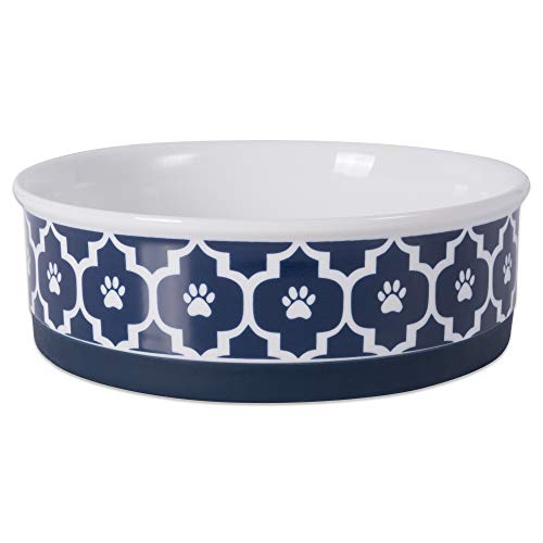 DII Design Bone Dry Lattice Collection Pet Bowl & Canister, Large Round - 7.5 x 7.5 x 2.4", Nautical Blue