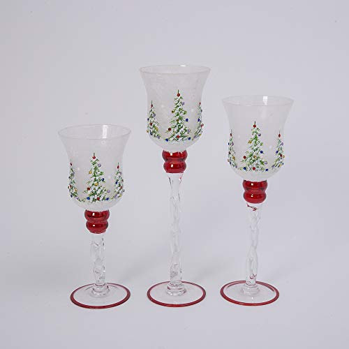 Gerson 2494470 Set of 3 Holiday Glass Goblet, Large is 15.75-Inch Tall