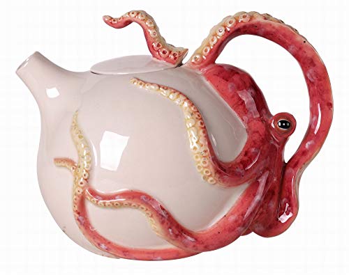 Blue Sky Clayworks 14451 Red Circular Octopus Teapot, 8.5-inch Length