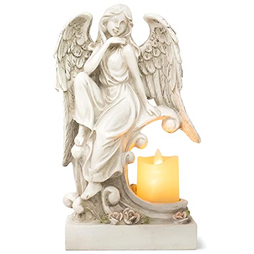 Napco Memorial Angel Flameless Candle LED 11 x 7 Resin Bereavement Figurine