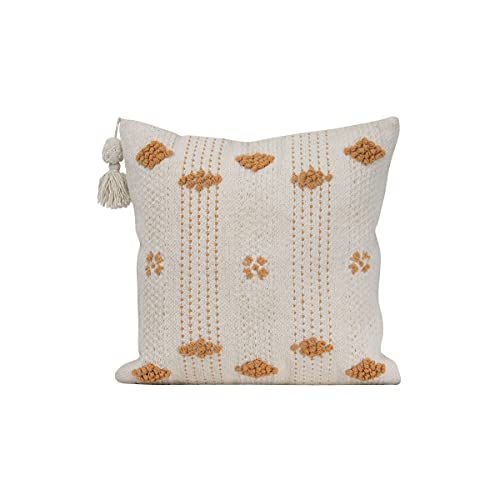 Foreside Home & Garden Orange Diamond Pattern Woven 18x18 Cotton Decorative Throw Pillow with Hand Tied Tassel, 18 x 18 x 5