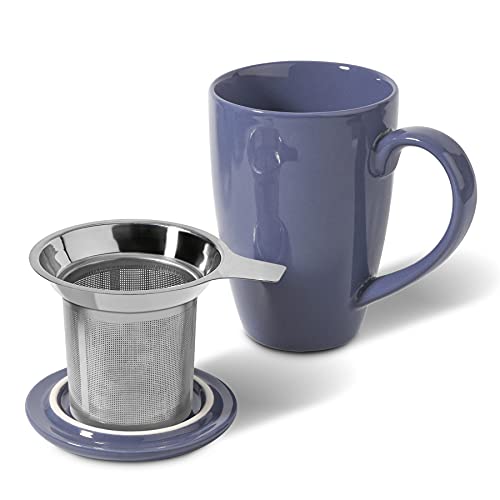 ComSaf Ceramic Tea Mug with Infuser and Lid, 16 OZ Large Porcelain Mug with Tea Filter for Loose Leaf Tea/Tea Bag, Tea Steeping Cup for Office Home, Navy