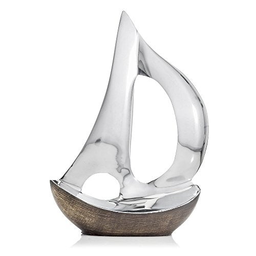 Modern Day Accents Velero Dark Hull Sailboat, Aluminum, Silver, Brown, Modern, Boat, Sculpture, Tabletop D‚àö¬©cor, Home, Office, Water, Sail, 8" x 3" x 12"