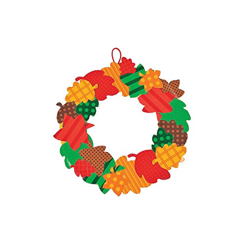 Fun Express Fall Leaves Paper Wreath Craft Kit -12 - Crafts for Kids and Fun Home Activities