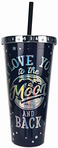 Spoontiques 21618 Moon and Back Foil Cup w/Straw, 20 ounces, Navy