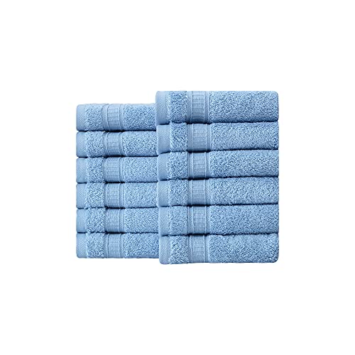 LA HAMMAM 12 Piece 13√ì _ 13√ì Soft Turkish Cotton Washcloths for Bathroom, Kitchen, Hotel, Spa, Gym & College Dorm | Absorbent and Super Soft Washcloth Set for Body & Face, Baby and Adults - Blue