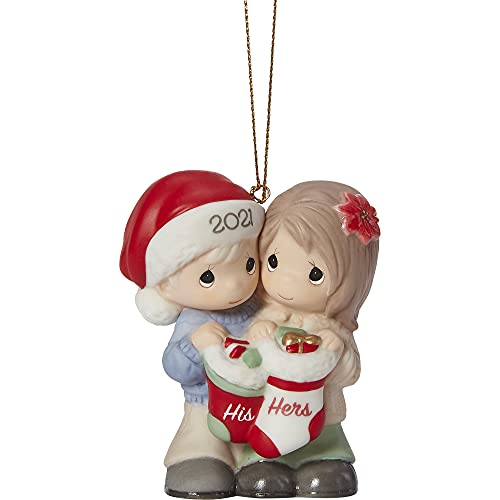 Precious Moments 211004 Our First Christmas Together 2021 Dated Couple Bisque Porcelain Ornament , White
