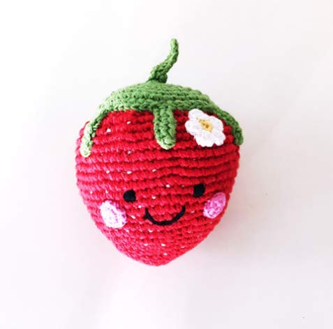 Pebble Fair Trade Handmade Crochet Cotton Friendly Strawberry Baby Rattle