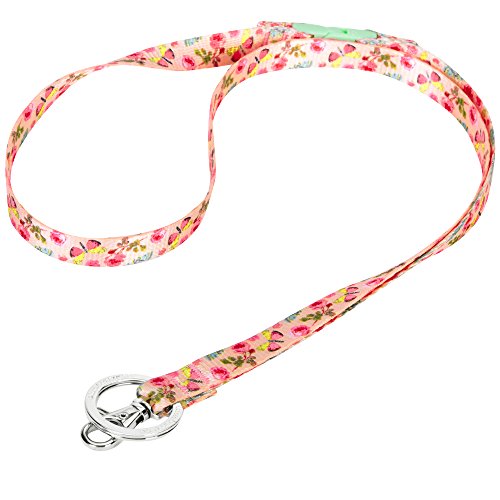 Blueberry Pet Spring Scent Inspired Rose and Butterfly Print Pastel Pink Women Fashion Non Breakaway Lanyard Keychain for Keys/ID Card/Badge Holder, 1/2" Wide