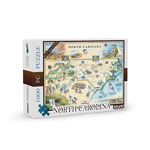 Xplorer Maps North Carolina Cardboard Jigsaw Puzzle - Educational Jigsaw Puzzle with Regional, National Parks, Tourist Spots, Landmarks for Adults, and Teens.