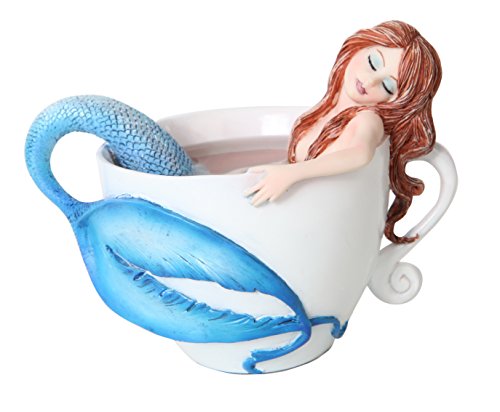 Pacific Trading PTC 4.25 Inch Relaxing Mermaid in White Coffee Cup Statue Figurine