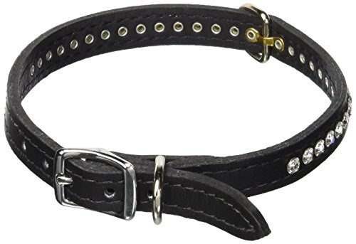 OmniPet Signature Leather Crystal and Leather Dog Collar, 16", Black