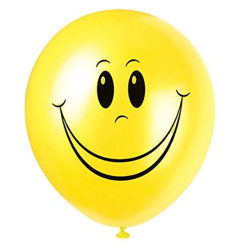 Unique Industries 12" Latex Yellow Smiley Face Balloons, 8ct