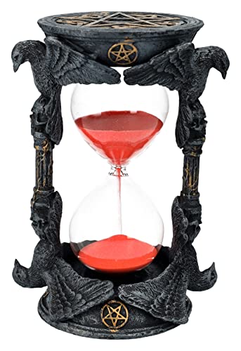 Pacific Trading Giftware Raven Skull Sand Timer Figurine, 7-inch Length, Hand Painted Resin, Table Decoration