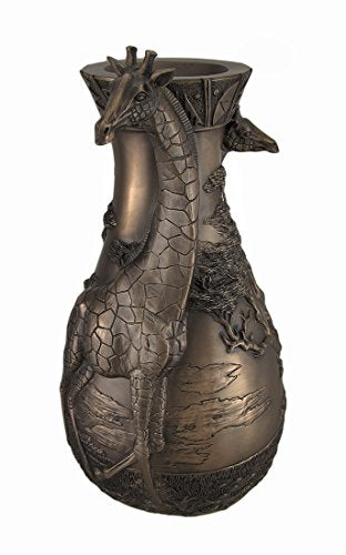 Unicorn Studio 16.87 Inch Cold Cast Bronze Color Safari Giraffes Vase Home Decor
